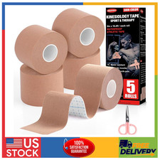 5 Rolls Kinesiology Tape Waterproof Athletic Muscle Sports Tape 2" x 16.4' Beige