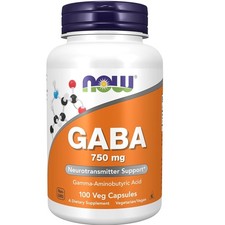 NOW Foods GABA 750 mg Gamma-Aminobutyric Acid 100 Capsules Exp 02/2031
