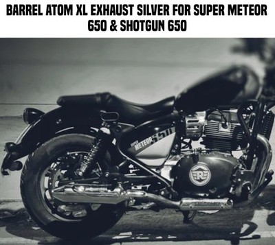 BARREL ATOM XL EXHAUST SILVER FIT FOR ROYAL ENDFIELD SUPER METEOR & SHOTGUN 650