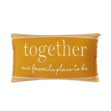Together Cotton Embroidered Oblong Decorative Pillow For Adult, Yellow, 12 x 22