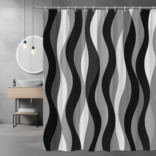 Modern Black and White Wavy Shower Curtain - Stylish Bathroom Decor