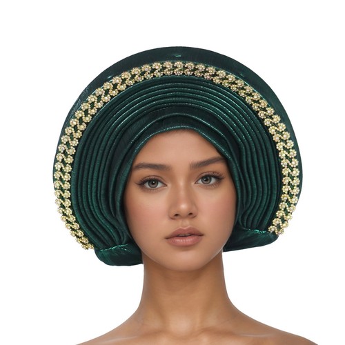Women Hijab Cap Aso Oke African Headtie Auto Gele Nigerian Wedding Hat Head Wrap - Picture 9 of 34