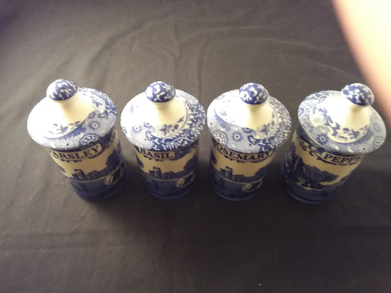 Spode Blue Italian Spice Jars with Lid Set of 4 Porcelain Blue & White