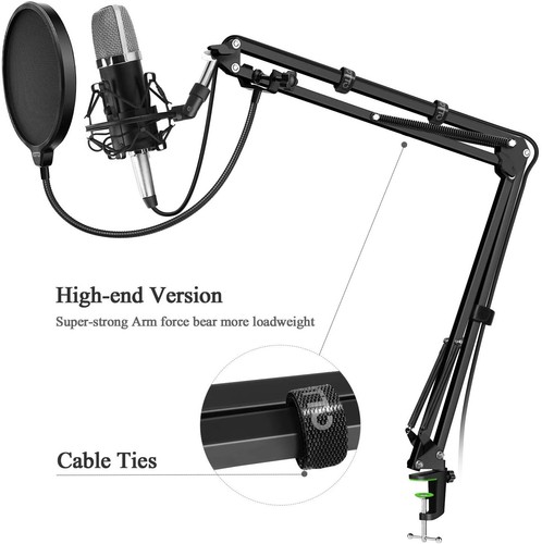 Yotto Black Adjustable Studio Mic Stand Suspension Arm Microphone Accessory Set - Picture 10 of 12