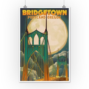 Portland Or Bridgetown Full Moon Lp Artwork Posters Wood