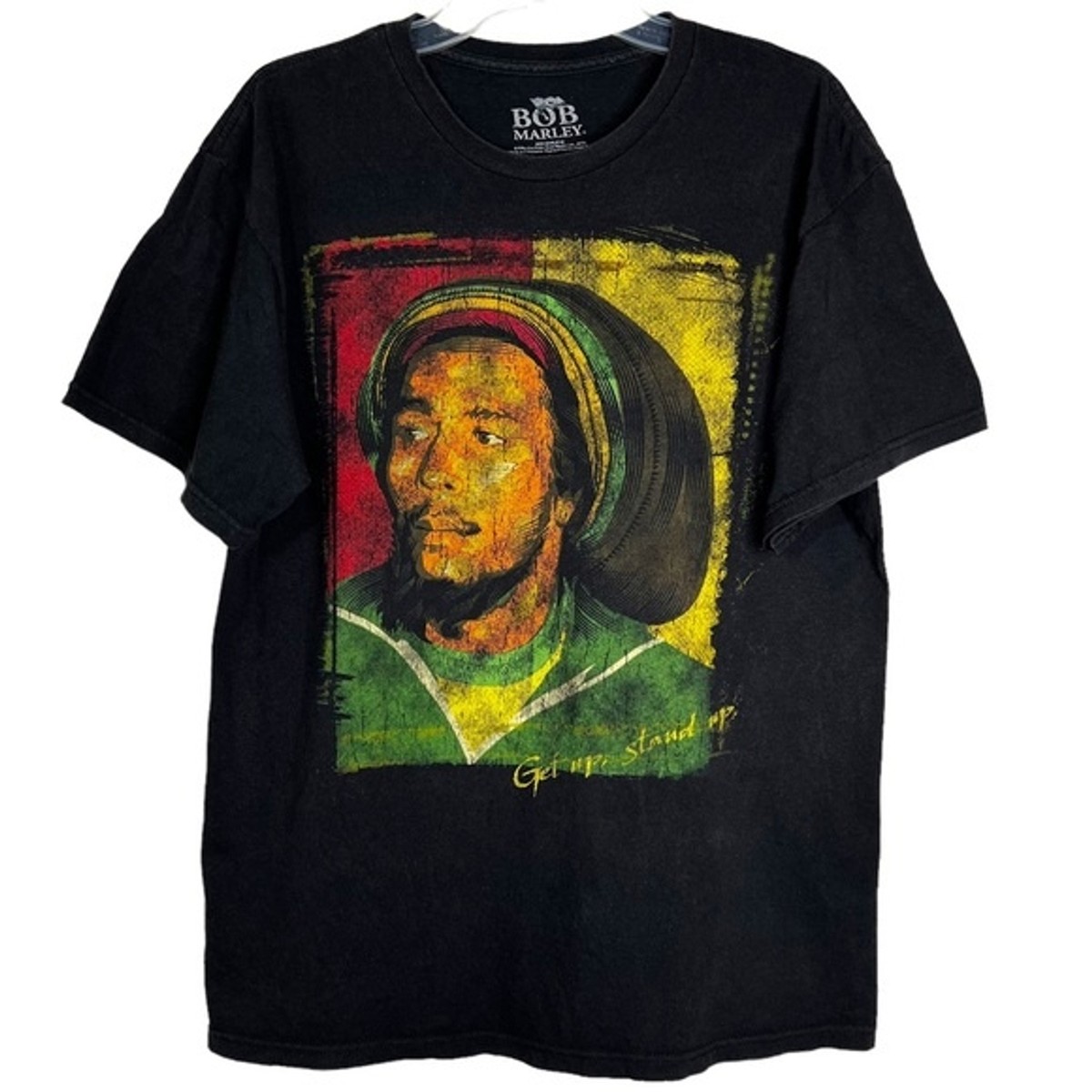Bob Marley Get Up Stand Up SS Graphic T-Shirt Black Unisex Sz L
