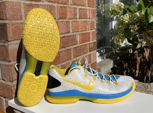 Nike KD 5 Elite Playoffs Home KD V Durant White Yellow Blue US Size 14 Pre Owned - Picture 3 of 12