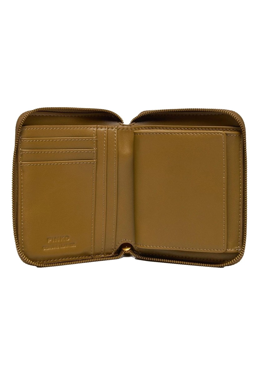 折りたたみ財布 PINKO SS25 TAYLOR ZIP AROUND VITELLO (100249 A0F1L84Q) NWT PINKO BROWN LEATHER WALLET TAYLOR ZIP AROUND 100249