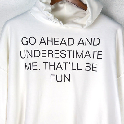 Hanes Graphic Print Hoodie XL White ''Underestimate Me'' Ultimate Cotton