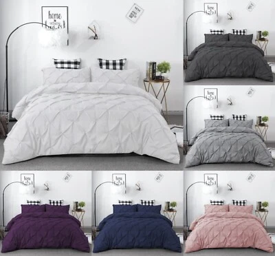 Pintuck Duvet Set 100% Cotton Quilt Cover Single Double Super King Size Bedding