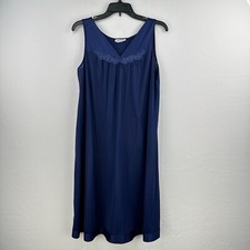 Vintage Vanity Fair Nylon Midi Nightgown M Blue Sleeveless V-neck Floral