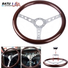 New 15inch380mm Real Wood 3 Spoke Chrome Steering Wheel-6 Holehorn Button New 15inch380mm Real Wood 3 Spoke Chrome Steering Wheel-6 Holehorn Button