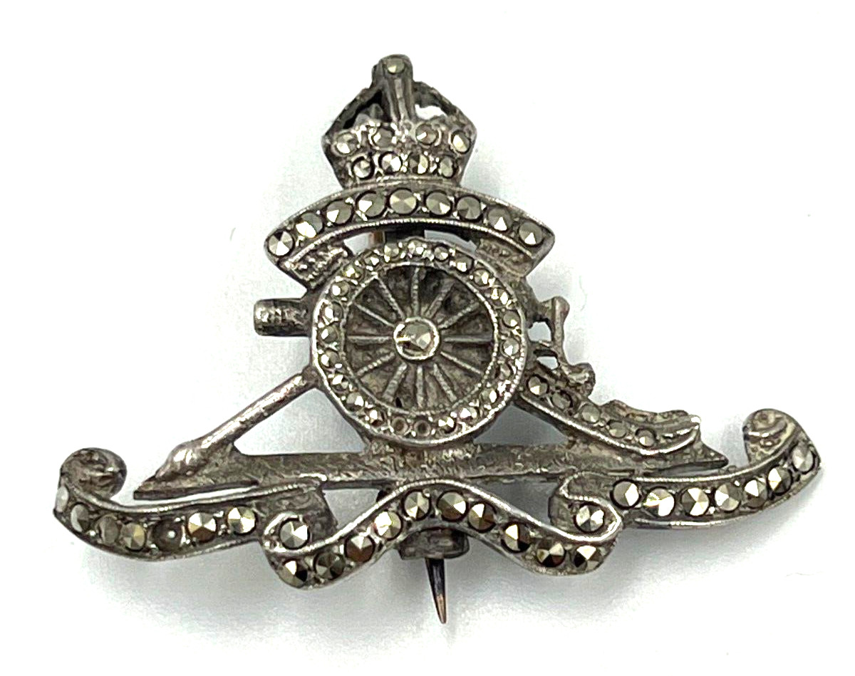 Antique Solid Silver & Marcasite Royal Crest Crow… - image 2