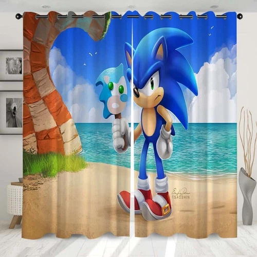 Kinder Sonic The Hedgehog 3D Dicke Verdunkelungsvorhänge Thermo Ring Top Ösen Geschenk - Bild 23 von 30