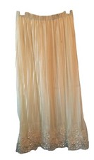 Vtg Yellow Stripe Lace Mesh Tulle Sheer Floral Applique Sequin Midi Maxi Skirt M