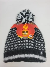 Women's Heat Holders Rolled Cuff Thermal Beanie Pom Hats, One Size, Black