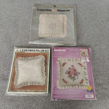 3 Vintage 1980's Candlewicking Kits 3 Pillows Janlynn  M/H  Columbia Minerva