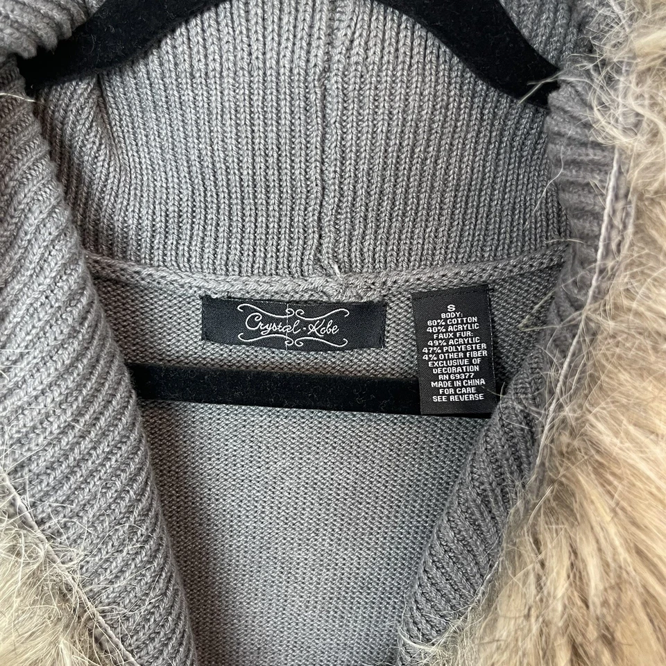 CRISTAL KOBE Animal Ribete Tejido Suéter Chaleco Gris Imitación Piel Ribete Talla Pequeña BC  Foto 3 de 4
