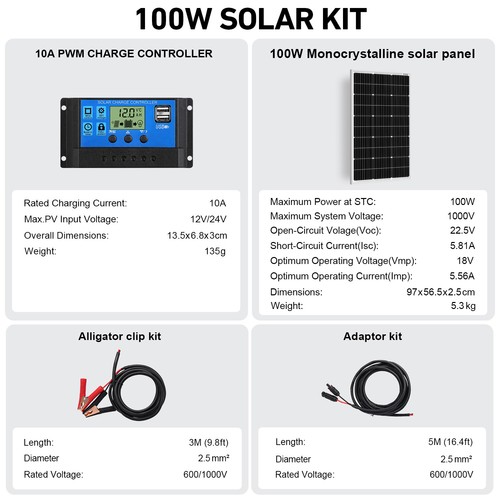 Dokio Solarpanel 12v 24v 100W 200W Solarmodul Kit für Batterie Wohnmobil Haus - Afbeelding 21 van 25