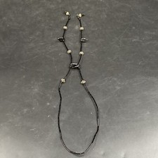 Black Silver Tone Glass Leaf Bead Beaded Eye Glass Strap 31 Inch Glasses Library