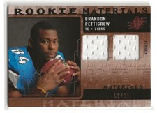 2009 Upper Deck SPX Brandon Pettigrew Rookie Materials Jersey Card 52/99. rookie card picture
