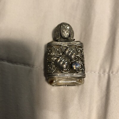 Western Germany Miniature Caged Glass Perfume Square Bottle 1-1/4'' x 11/16'' 