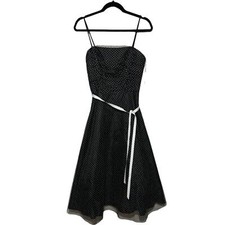 Onyx Nite NWT Vintage Black Polka Dot Fit Flare Spaghetti Strap Midi Dress 6