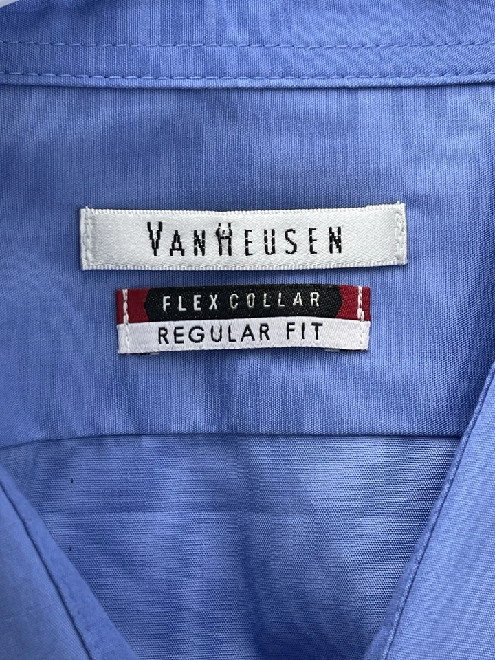 Van Heusen Wrinkle Free Button Up Shirt Mens Size 19 36-37 Regular Fit Blue - Image 3 of 4