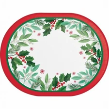 Holly Jolly Christmas 12-inch Oval Plates Paper 8 Per Pack Christmas Tableware