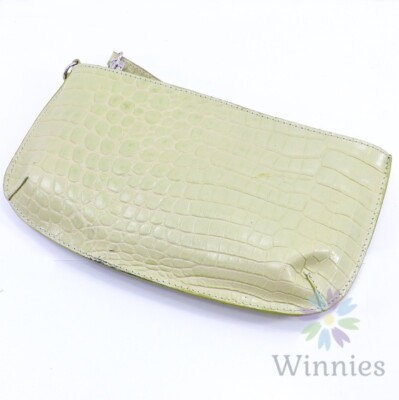 Talbots Green Leather Reptile Embossed Wristlet Purse Clutch CA
