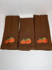 Kitchen Towel Embroidered Pumpkin Fall Autumn Harvest Brown Theme Decorative