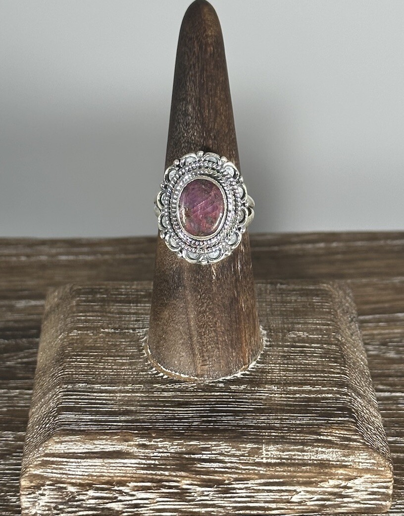 Raw Ruby 925 Sterling Silver With Scrollwork Deta… - image 1