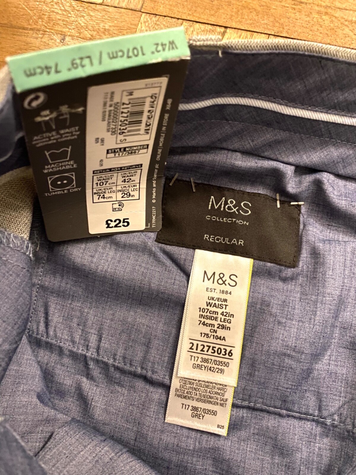 M&S Mens Trousers 42W Grey BNWT eBay