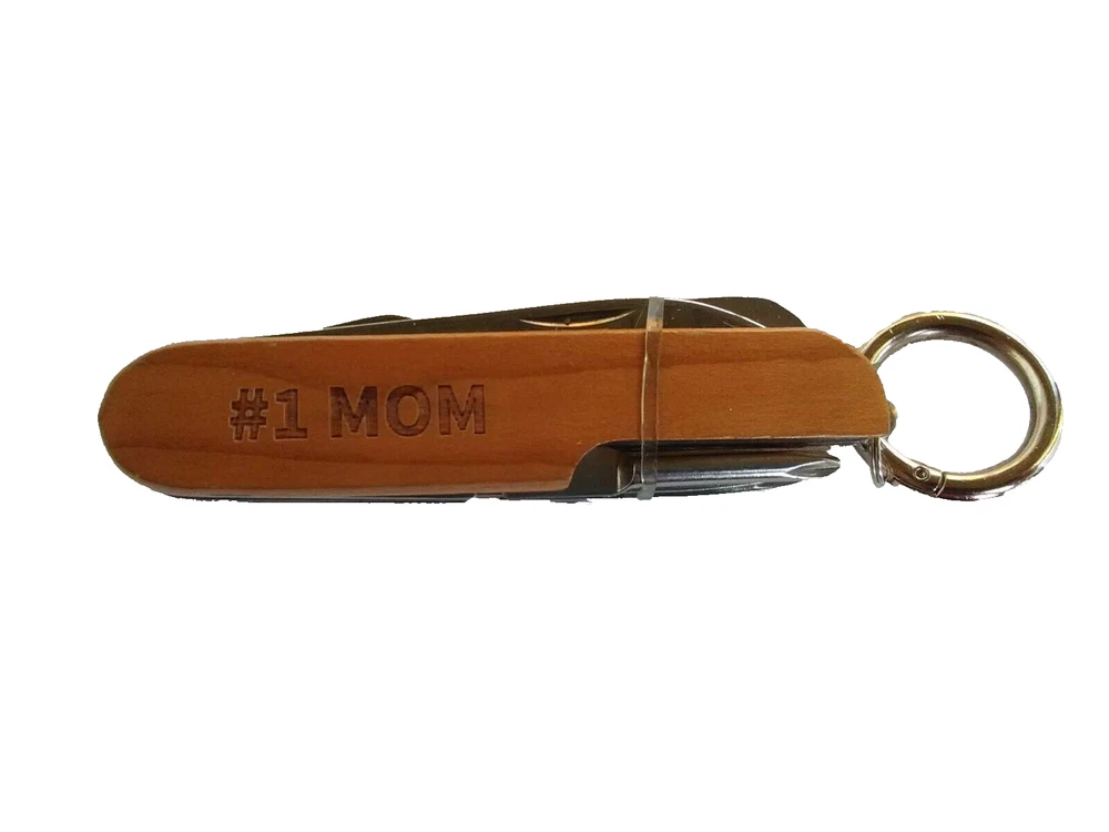 Multi-tool Pocket Knife Mom Engraved On Wood Key Ring Mother's Day New