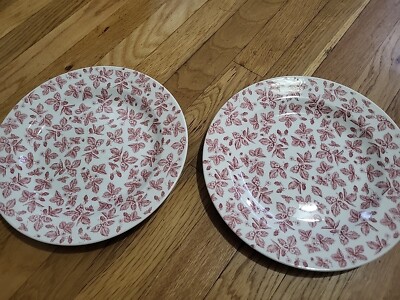 2 x Ikea Made In England Red Cranberry Bramble Leaves 10.25 In Dinner Plates