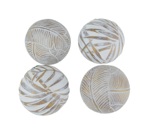Whitewashed Tropical Leaf Wood Look Decor Balls Set of 4 - Afbeelding 1 van 3