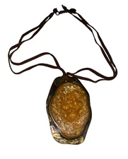 ZAD Statement Necklace On Leather 3” Pendant copper Art