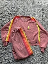 Aviator Nation Sweatshirt Sweatpants Set Womens Medium 5 Stripe Neon Peach Bolt