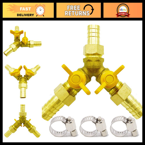 3-Way Brass Shut-Off Valve, 3/4" Hose Barb Y-Shaped Ball Valve for Plumbing
