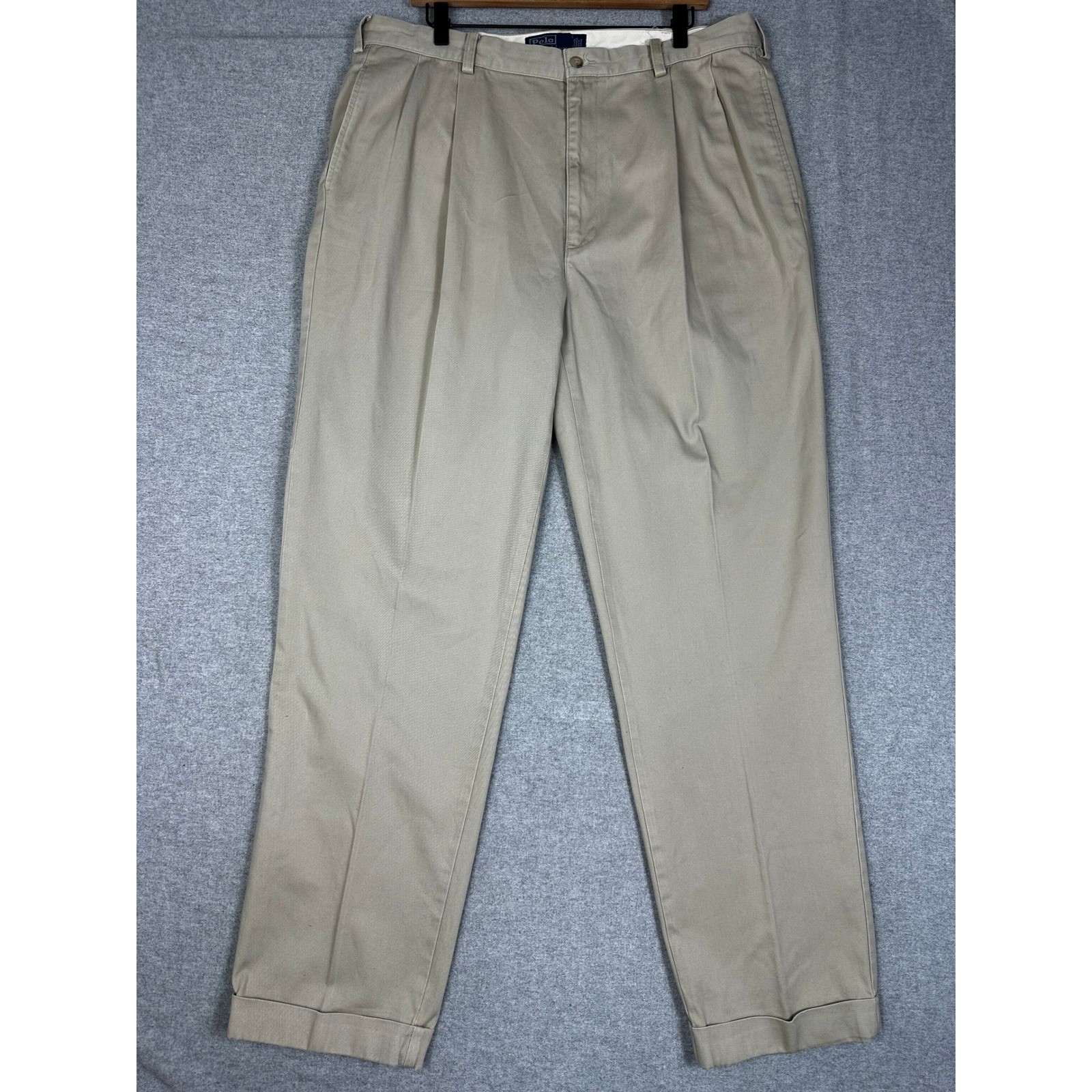Vintage Polo Ralph Lauren Hammond Pant 38x34 Tan Double Pleated Cuffed Chinos