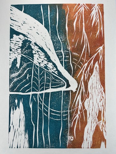 Surrealer Druck von Vogelfedern Formen Linien & Figuren orange blau 16x11" Kunst - Bild 2 von 13