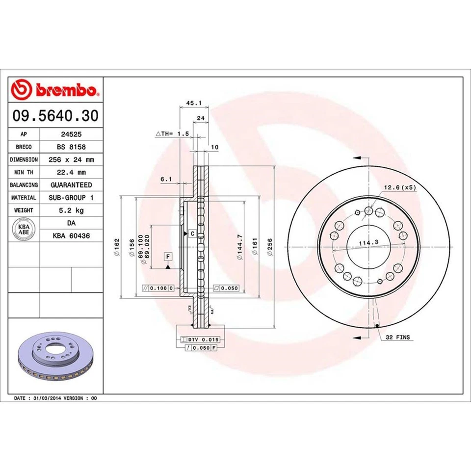 Se adapta a rotores de freno delanteros Chrysler Sebring 2001-2005 - Brembo Premium OE Foto 4 de 4