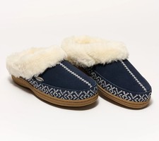 Acorn Embroidered Suede Hoodback Slippers Greta Navy Blue Size 9.5-10.5 A613594