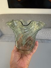 Miniature small wrythen wavy top green grey oil lamp shade