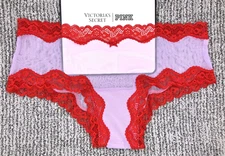 Victoria's Secret Tease NWT Large Purple Cheeky Panty Sheer Mesh Lace Bow Sexy