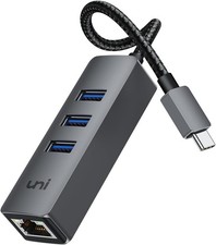 Uni USB-C to Ethernet Adapter, USB C HUB Ethernet 1Gbps with USB 3.0 4IN1, Thun
