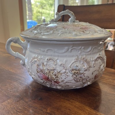W.H.GRINDLEY ENGLAND CHAMBER POT SEMI PORCELAIN WHITE GOLD BOSTON 1880