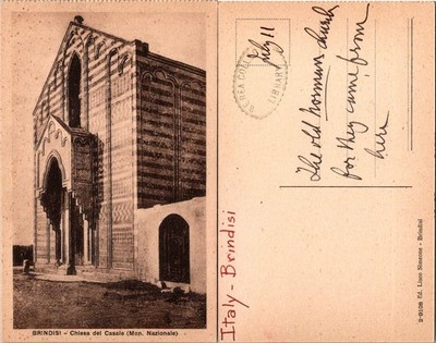 Brindisi Italy Chiesa del Casale Monumento Nazionale Vintage Postcard Unposted