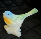 VTG FENTON SATIN PASTEL BIRD BUNTING ON LOG HANDPAINTED SIGNED MINT