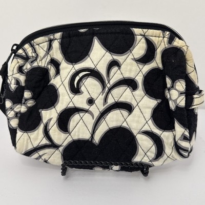 Vera Bradley Cosmetic Makeup Bag Case Quilted Zippered Floral Pouch Black /White